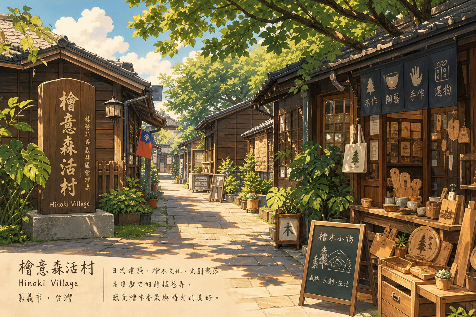 【AI生成示意圖】嘉義檜意森活村日式檜木老屋群