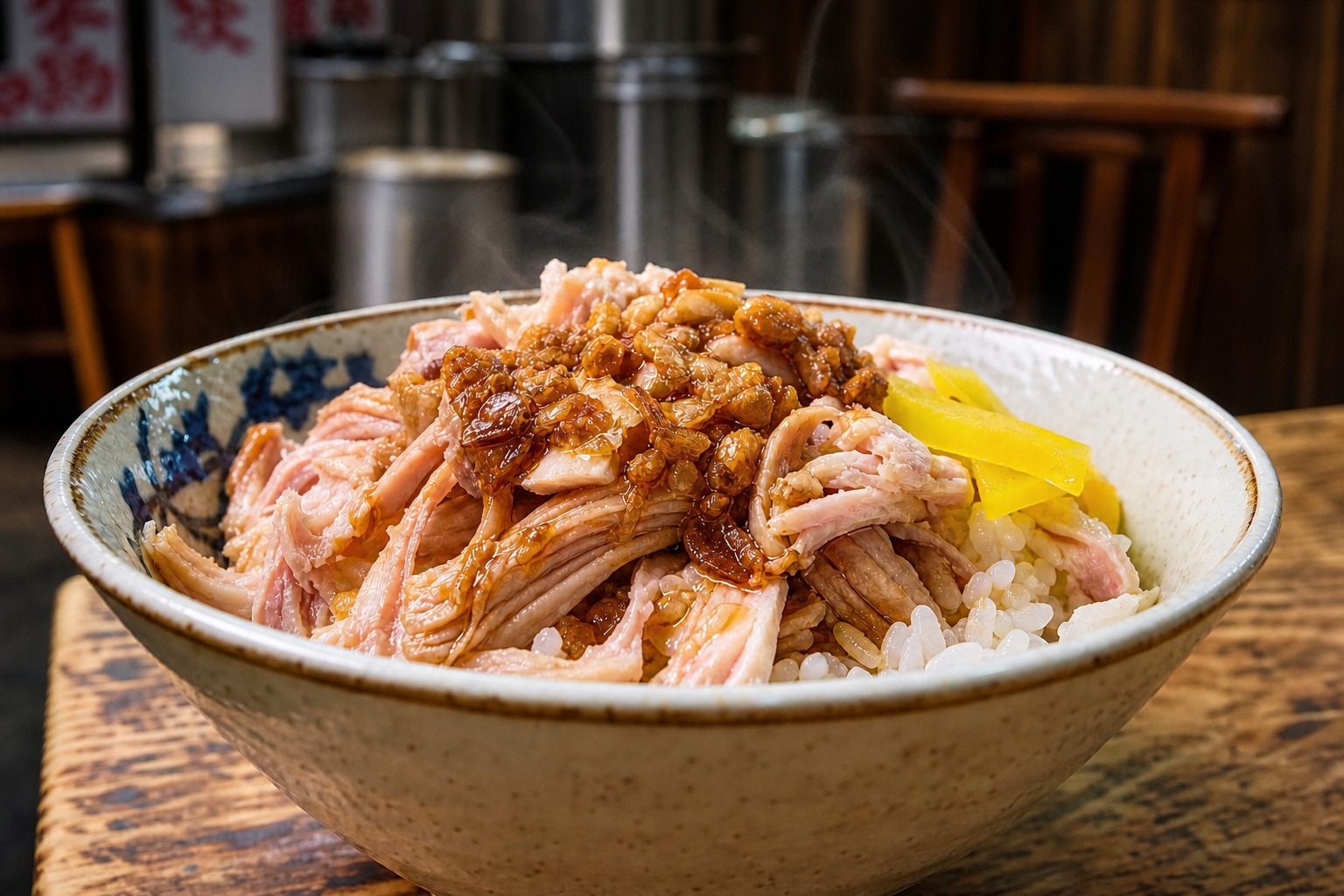【AI生成示意圖】嘉義火雞肉飯，鋪滿火雞肉絲與油蔥酥