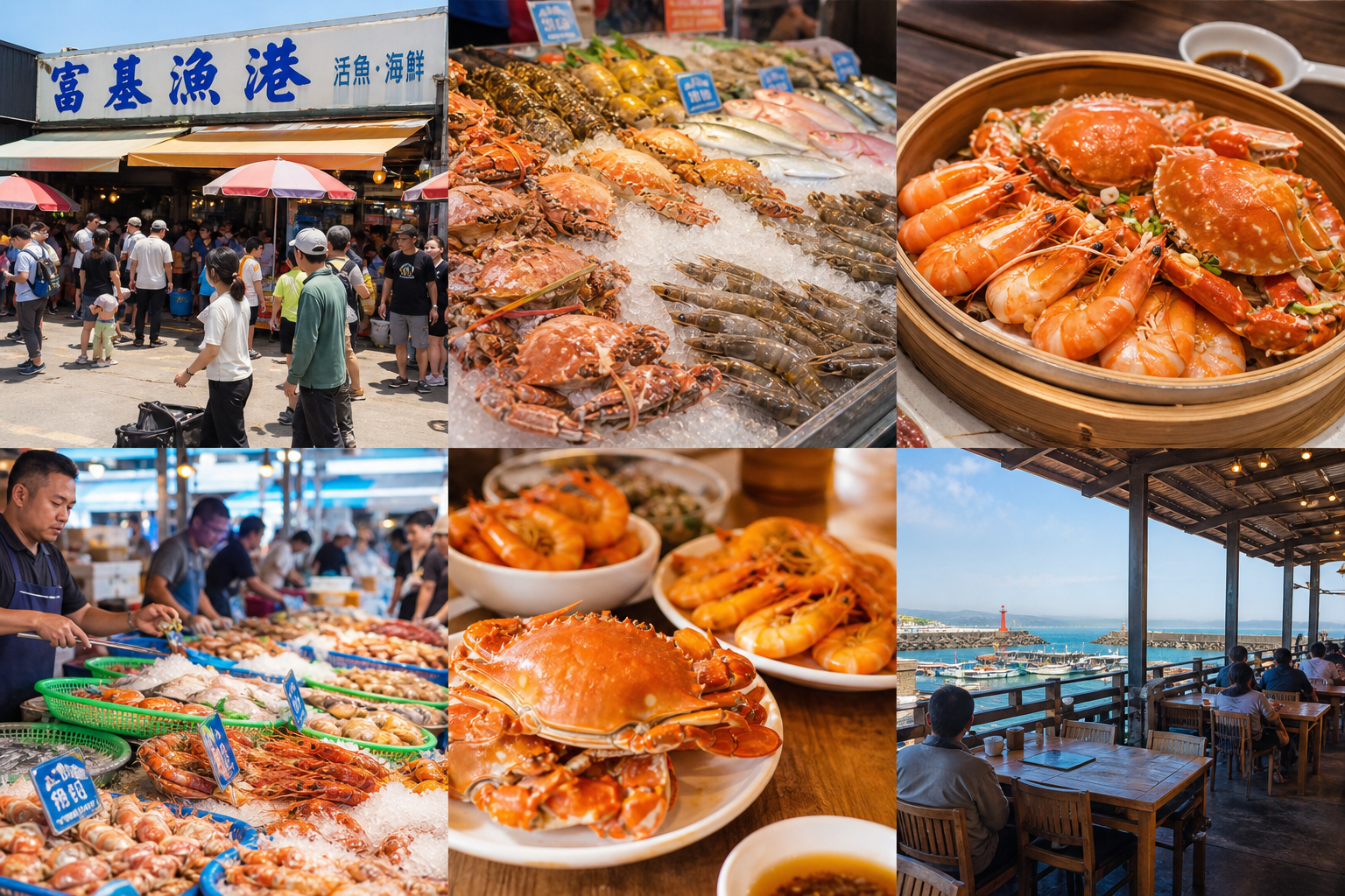 富基漁港海鮮市場：活跳跳的螃蟹、蝦子、魚類，代客料理現撈現吃（情境示意圖）