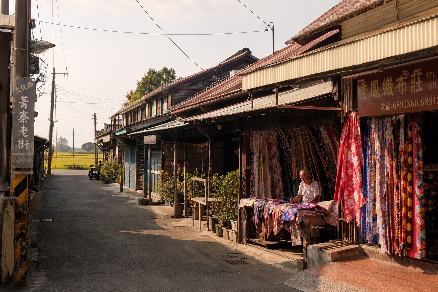 後壁菁寮老街:木造老屋與花布店鋪,無米樂社區的懷舊風景(AI 生成示意圖)