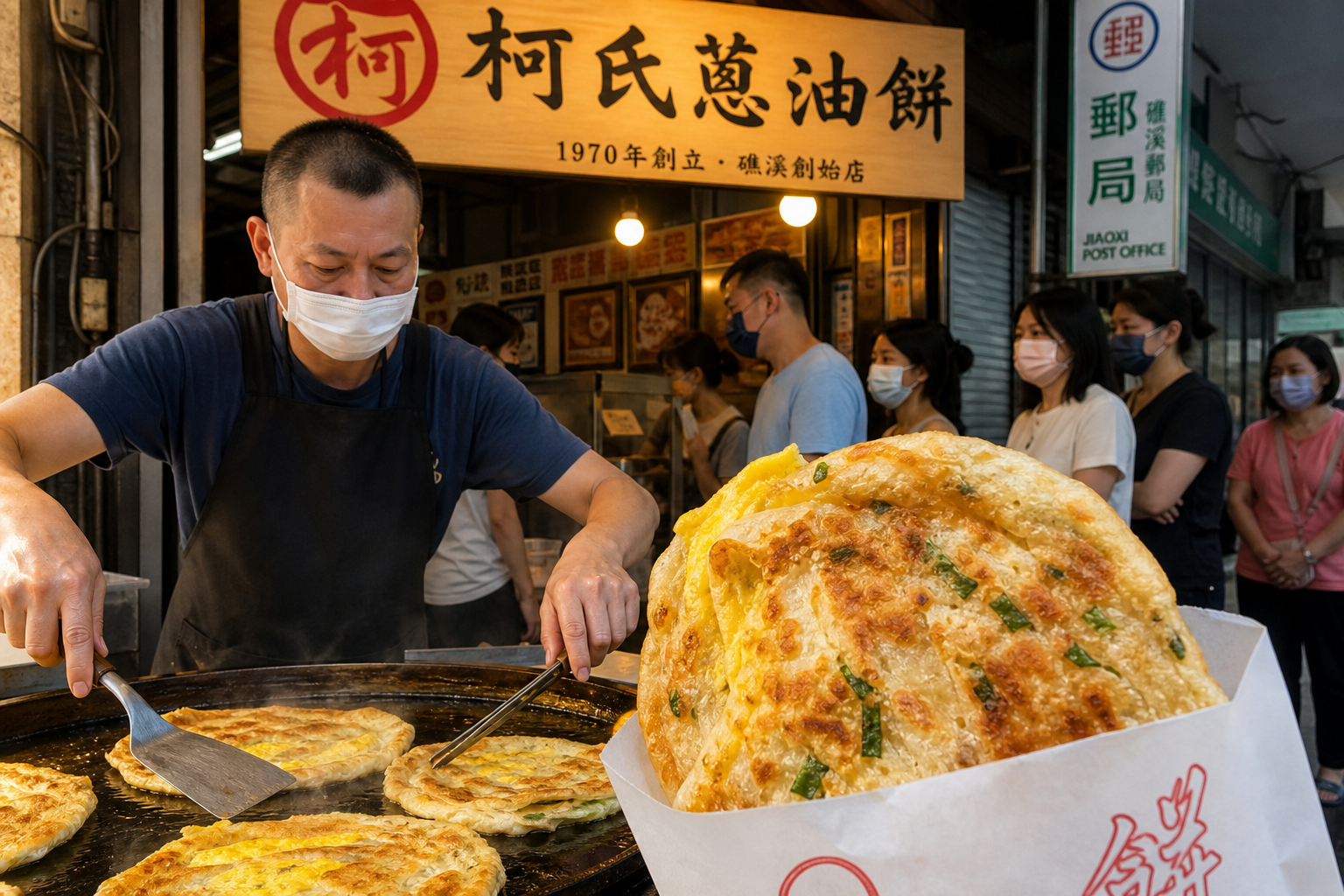 礁溪排隊名店柯氏蔥油餅,現炸金黃酥脆的蔥油餅加蛋