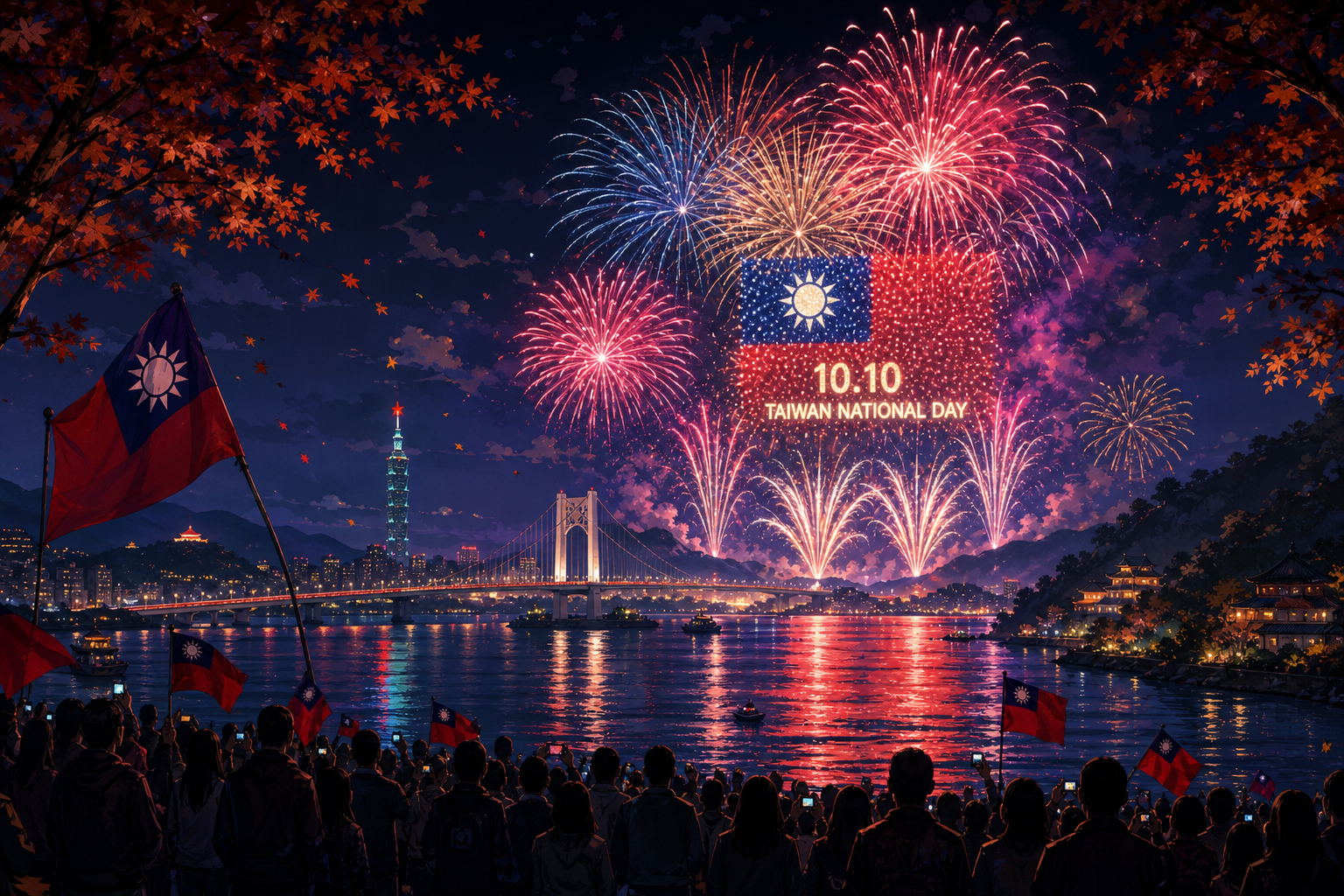 2026 國慶煙火示意:台東卑南溪出海口的璀璨夜空