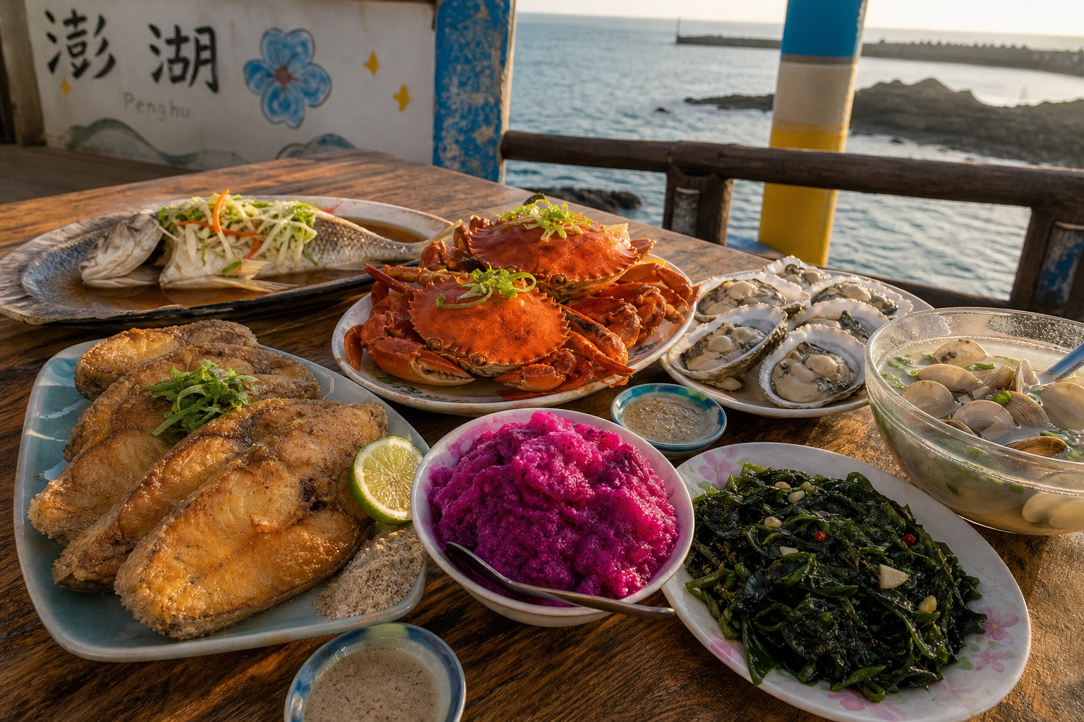 秋季澎湖海鮮盛宴,土魠魚、螃蟹、海菜、仙人掌冰一次滿足(情境示意圖)