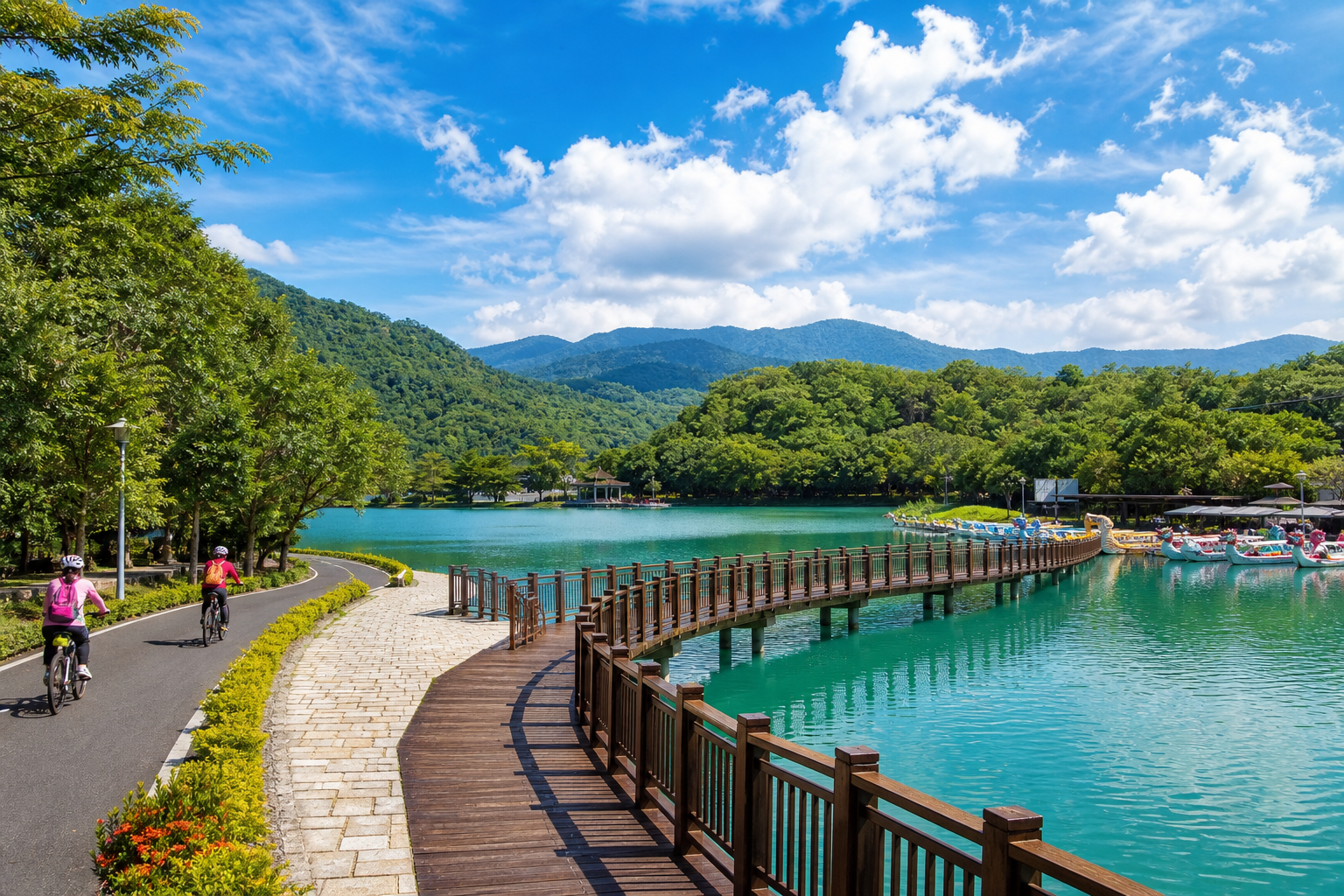 台東森林公園琵琶湖：木棧道與靜謐湖面
