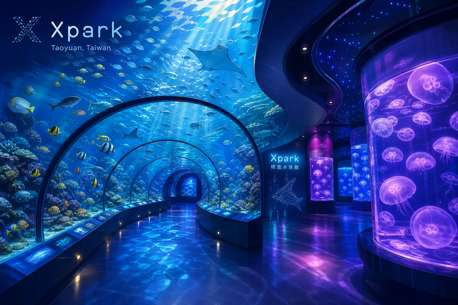 Xpark水族館的夢幻海底隧道與水母光影